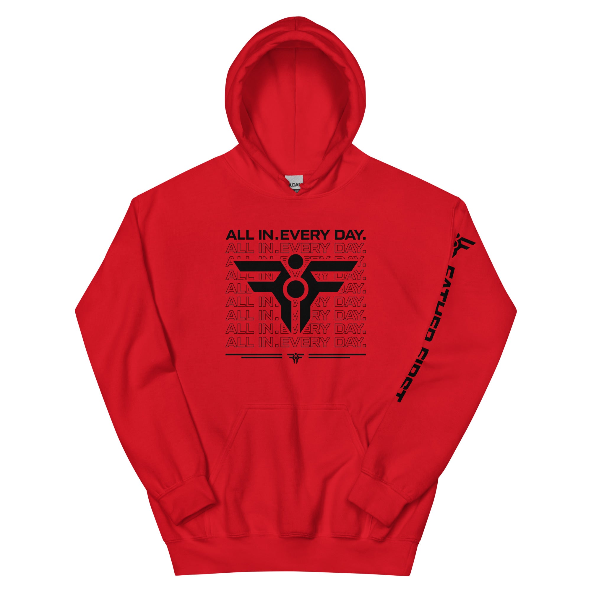 ALL IN. EVERY DAY. Hoodie in Red. FatherFirst Drop 1.